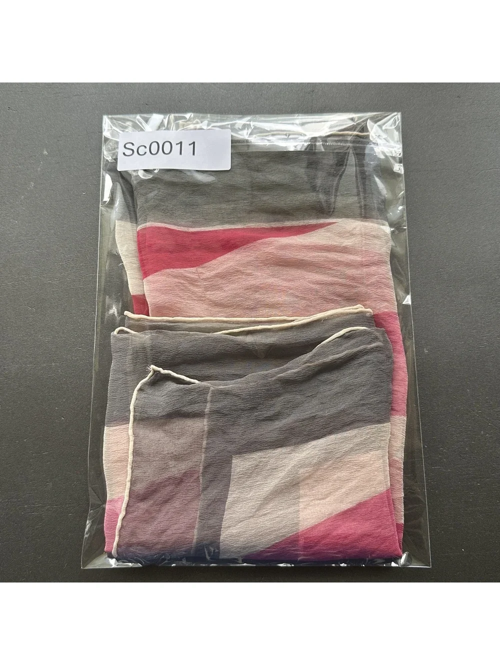 Vera Neumann Vintage Pink, White, and Gray Striped Scarf